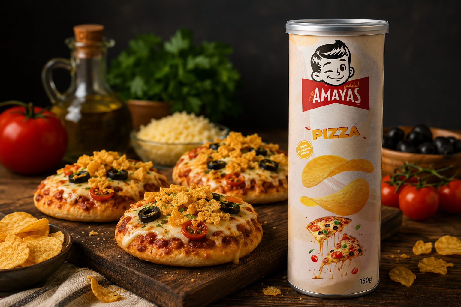 Mini pizza au croquant de chips Amayas